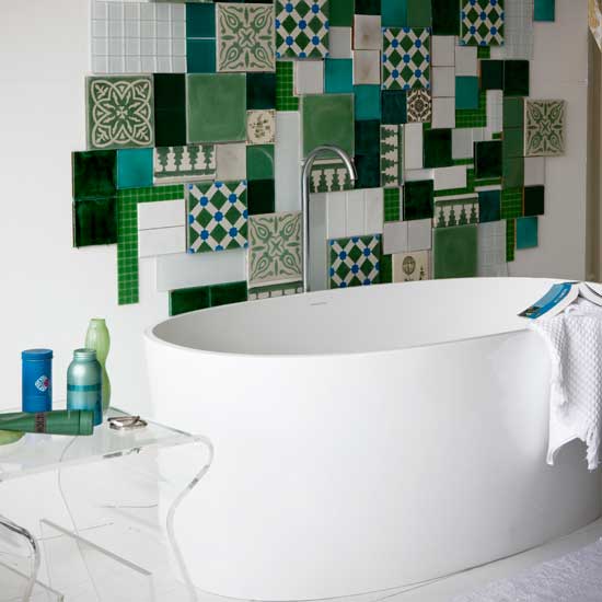 green and white mosaic bathroom