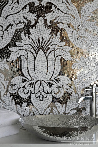 white and mirror glass mosaic bathroom