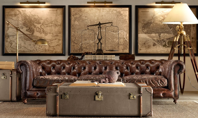 amazing brown living rooms by Restoration Hardware