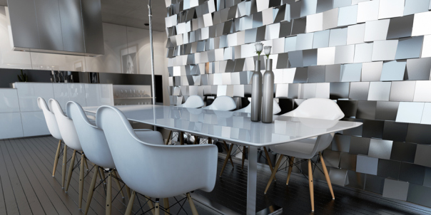 unique silver wall art decor in modern dining room by and design