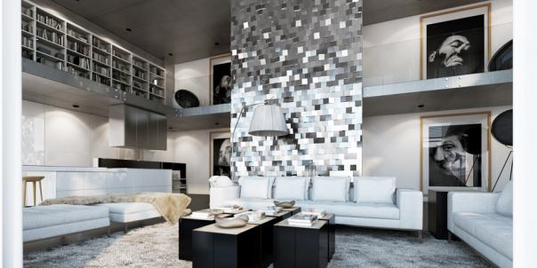 Amazing living room with silver wall design by ando-studio 2
