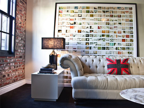 modern small living room with wall decor collage of photos