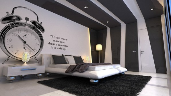 black and white bedroom design ideas with insipiration wall quote