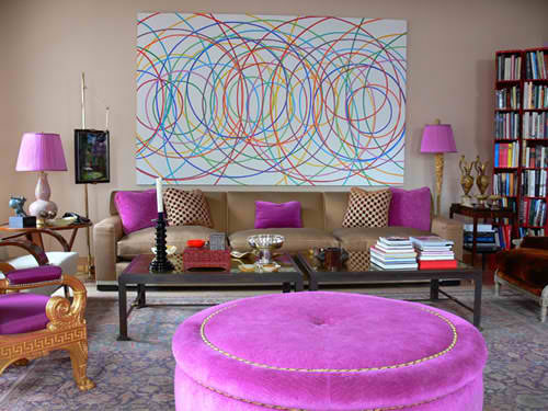 contemporary brown and purple living room design