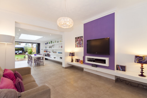 contemporary purple family room