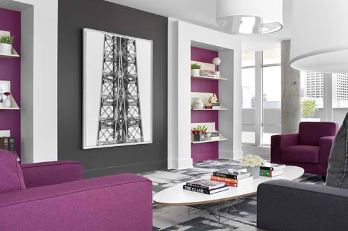 modern purple and blach living room