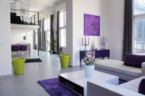 modern purple and lime green living room design 2