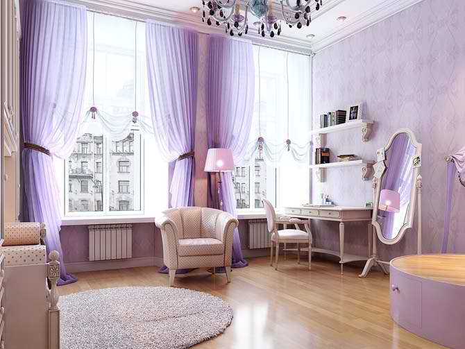romantic light calm purple living room interior design idea