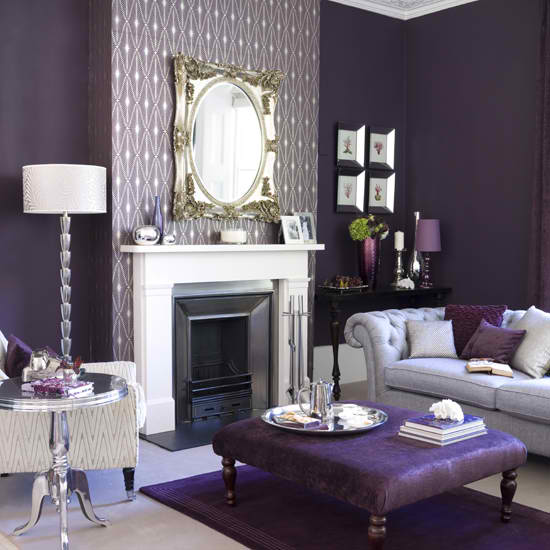 contemporary purple living room with fireplace interior design idea 5