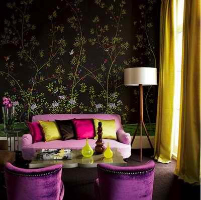 awesome purple and yellow lime living room interior design idea