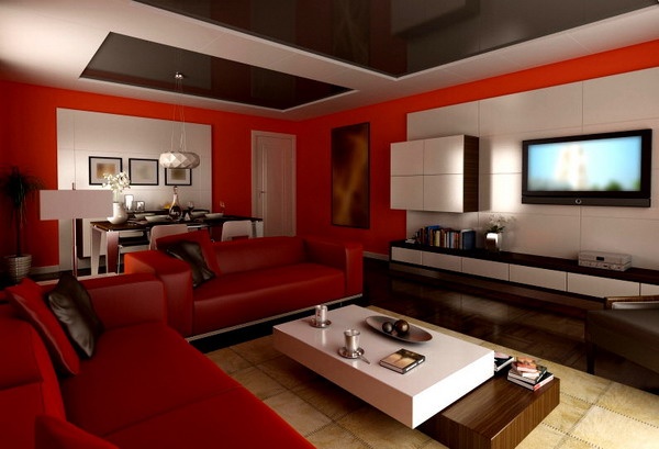 Red Living Room Interior Design Ideas 25