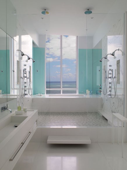 white fresh bathroom with a view