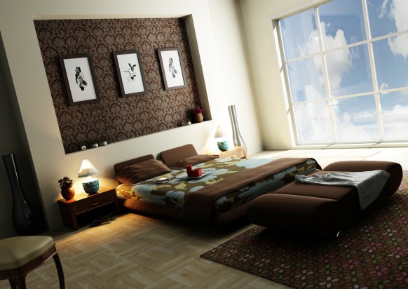 modern brown wallpaper bedroom