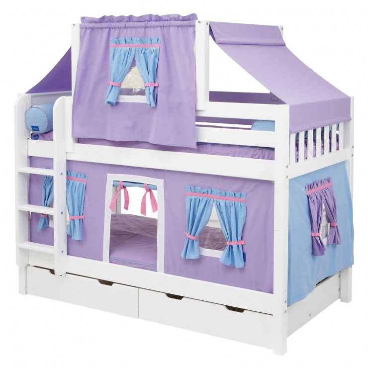  purple Girl Bunk Bed with Twin Deluxe Tent