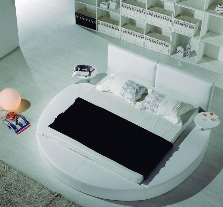 Contemporary White Leather Headboard Round Bed