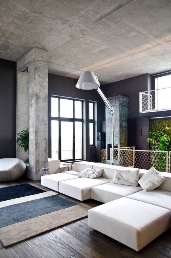 concrete black and white living room