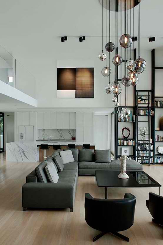 modern contemporary living room design with high ceiling