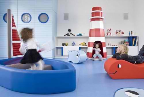 blue and red kid's playroom 18