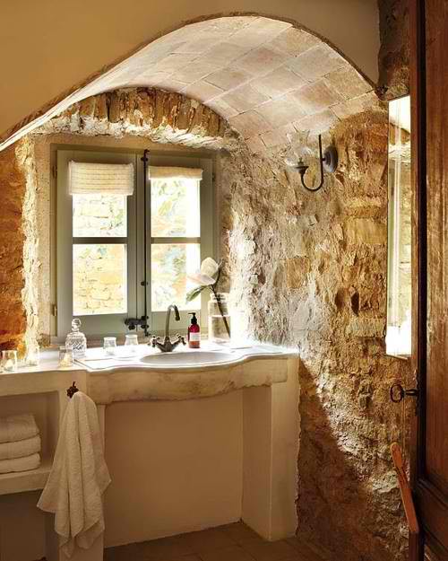 traditional bathroom design 25 with stone wall