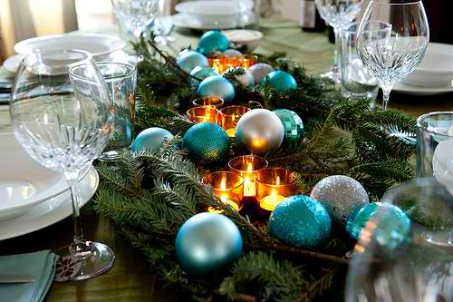 blue ornaments Christmas centerpieces 25
