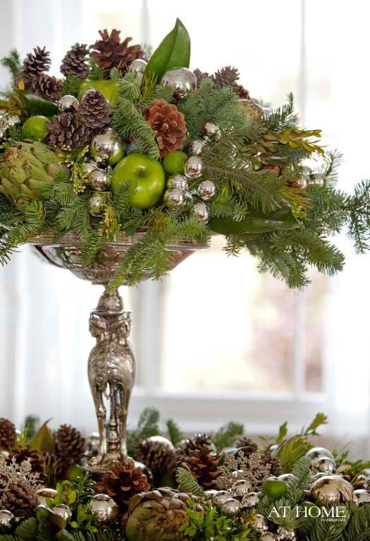 Christmas centerpieces by pine cones and apples 6