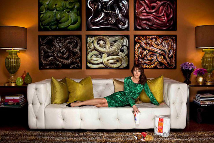 woman on a couch and snake photo art 