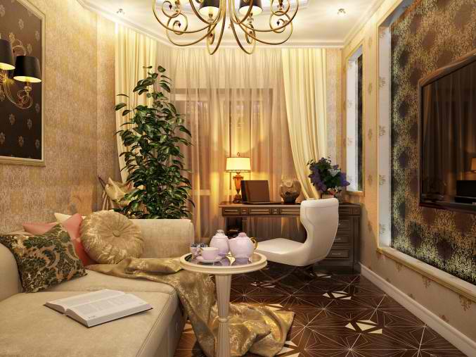 small gold luxury living room design 14
