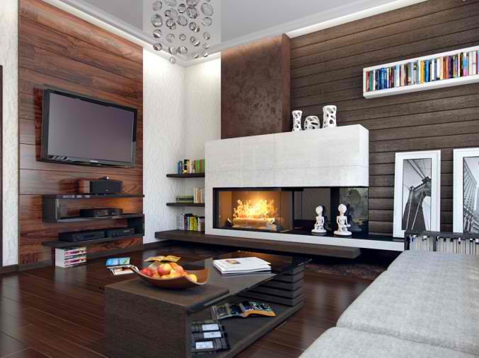 small living room  design with adorable fireplace