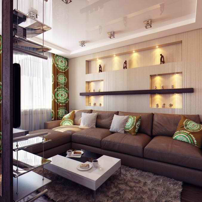 brown and green living room design 3