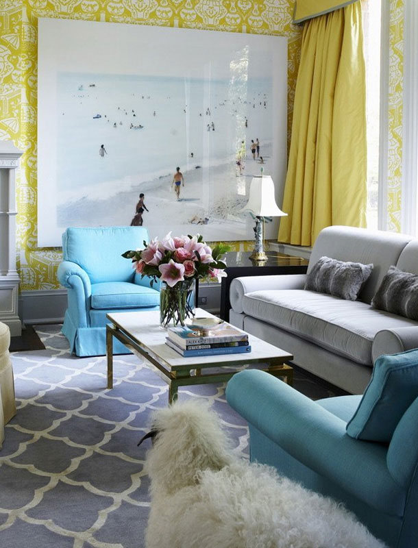 yellow and blue living room color scheme