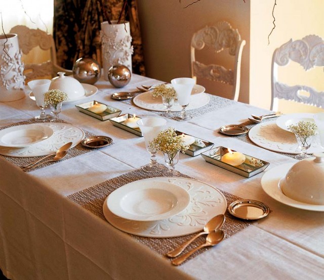 white and golden details on the table