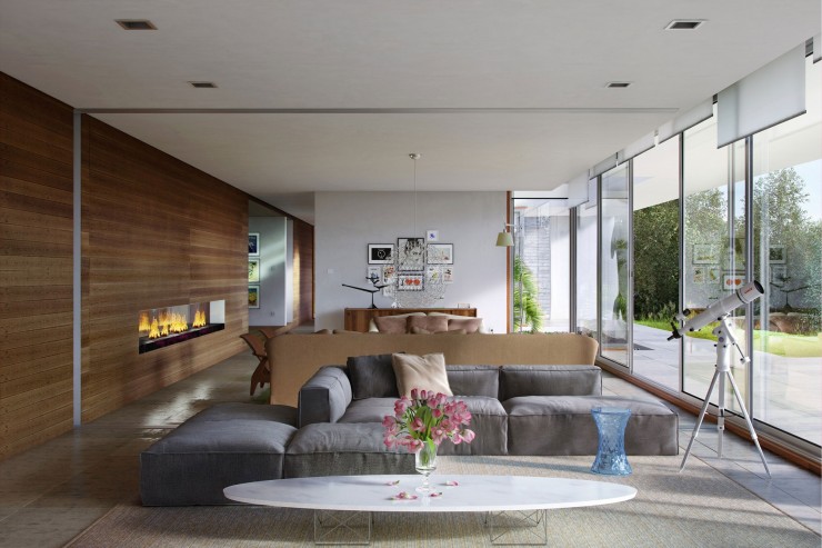 grey and brown minimalism living room design
