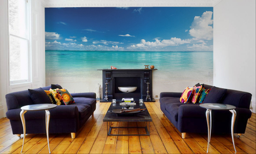 Living Room with Tropical Wall Mural
