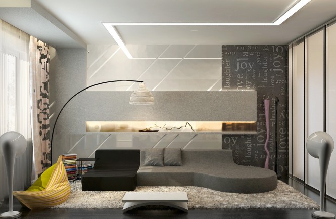 Inovativní šedá obývací pokoj design