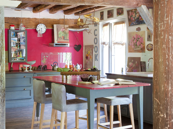 kitchen french provence design decorating with pink wall