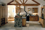 traditional wood kitchen with stone