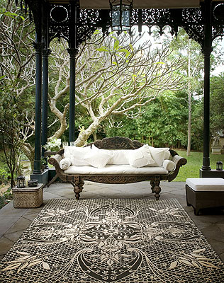 lace inspired modern black and white rug by Catherine Martin