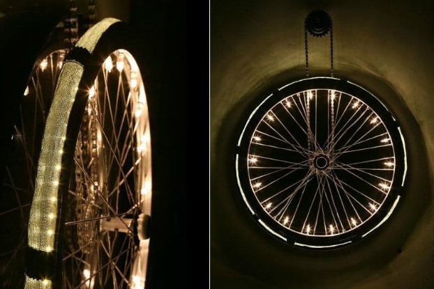 Old Bicycle Wheel Turned Into Minimalist Lighting