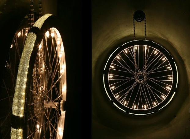 Old Bicycle Wheel Turned Into Minimalist Lighting