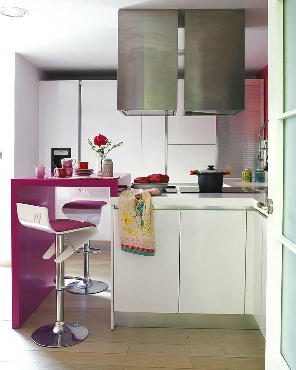 modern 2 white and pink small kitchen