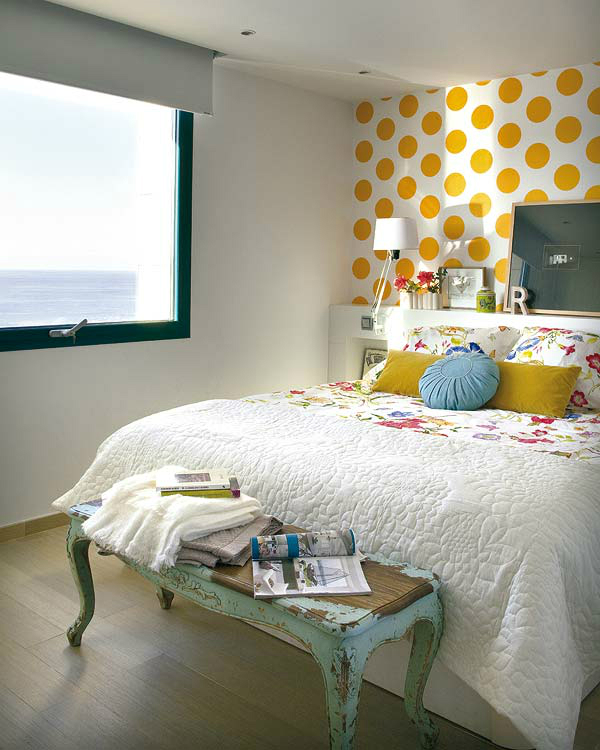small white and yellow bedroom