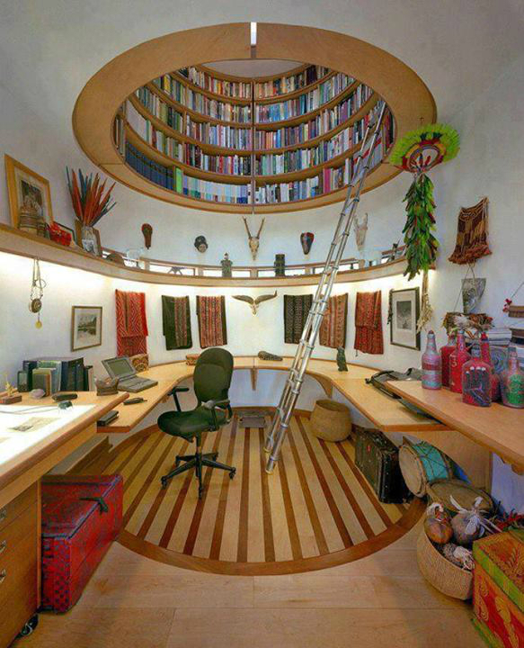 rounded bookcase on the ceiling
