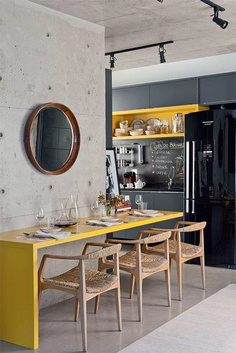 contemporary concrete black yellow kitchen design