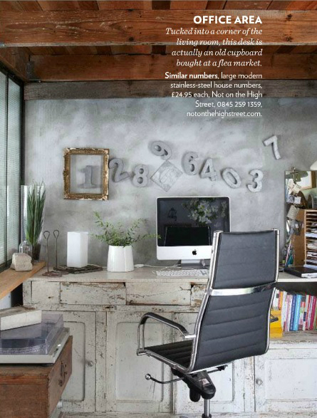 home office decorated with salvaged finds