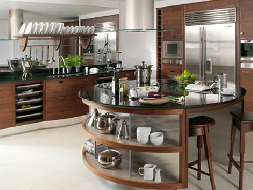 kitchen design with curved island