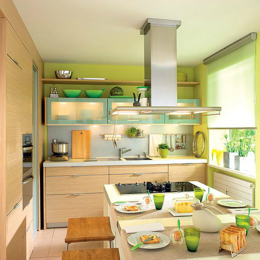 kitchen design with lime green wall