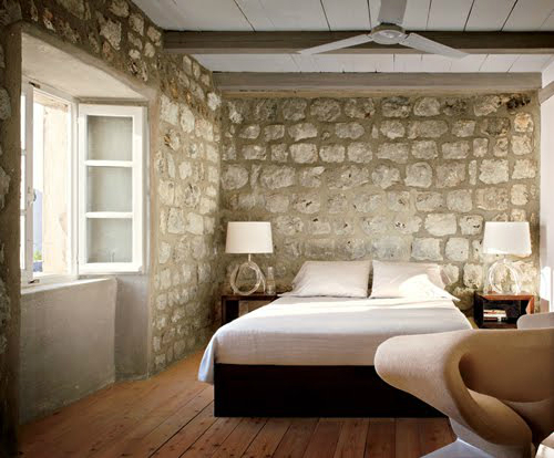 contemporary rustic stone bedroom