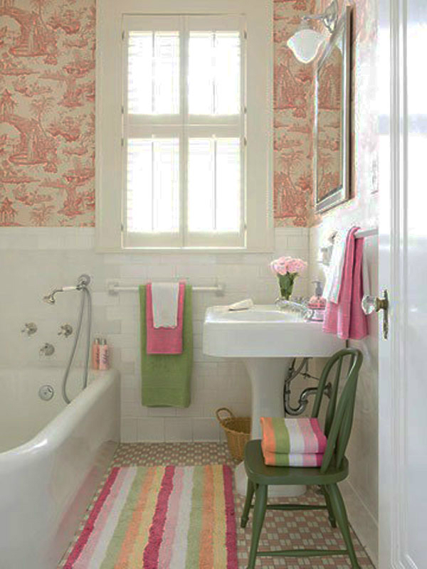 pink green small bathroom design idea