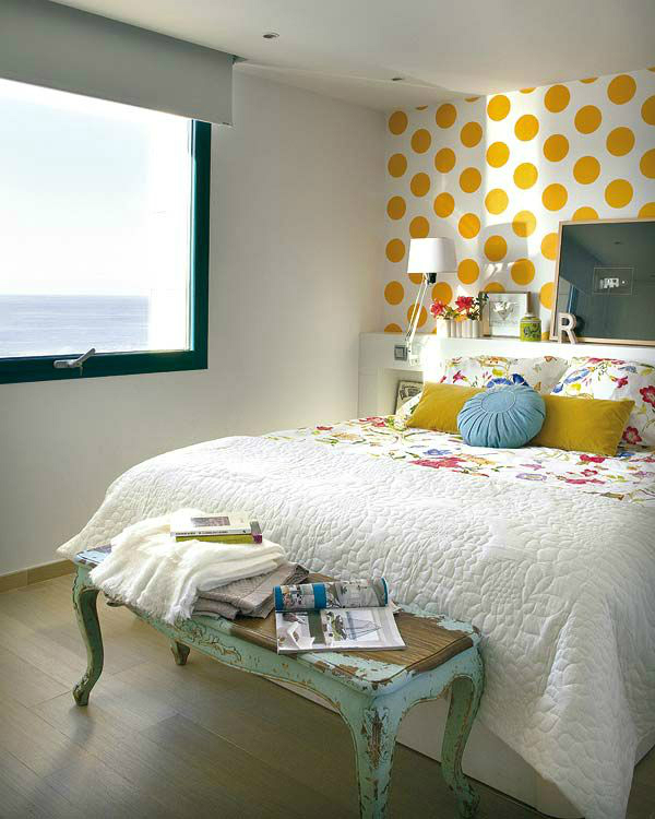 Yellow dots bedroom accent wall