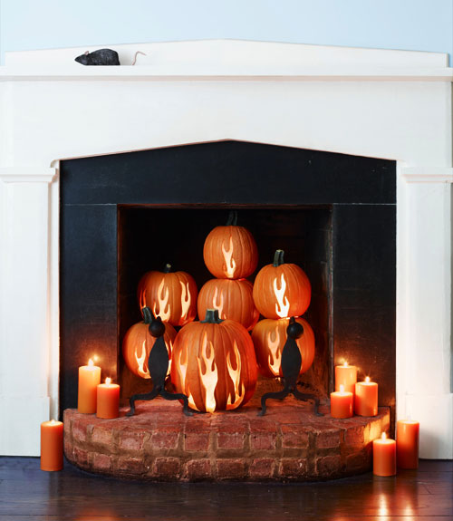 pumpkin fireplace decorating idea
